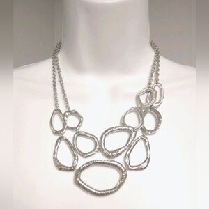 Erica Lyons Elegant Silver-tone Textured Double Strand Statement Necklace